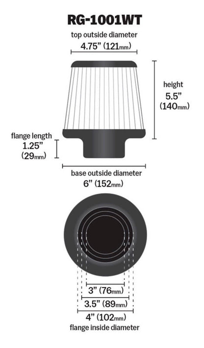 K&N Universal Filter Chrome Round Tapered White - 4in Flange ID x 1.125in Flange Length x 5.5in H