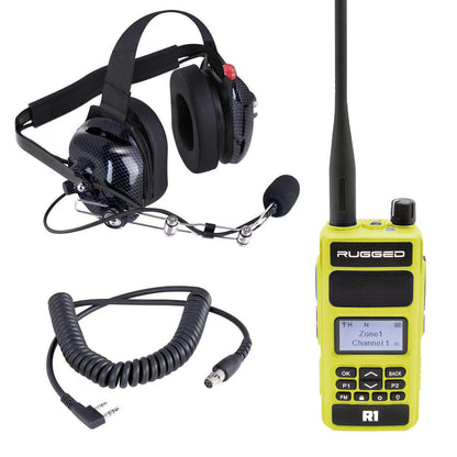 Crew Chief - H42 Spotter Headset and Rugged Handheld Radio Package - Dual Radio / R1 Business Band Handheld - Digital and Analog / Safety Yellow