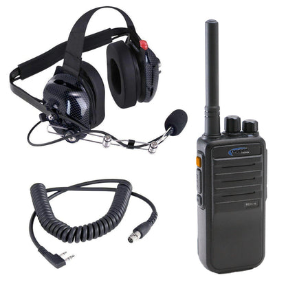 Crew Chief - H42 Spotter Headset and Rugged Handheld Radio Package - Single Radio / R1 Business Band Handheld - Digital and Analog / Safety Yellow