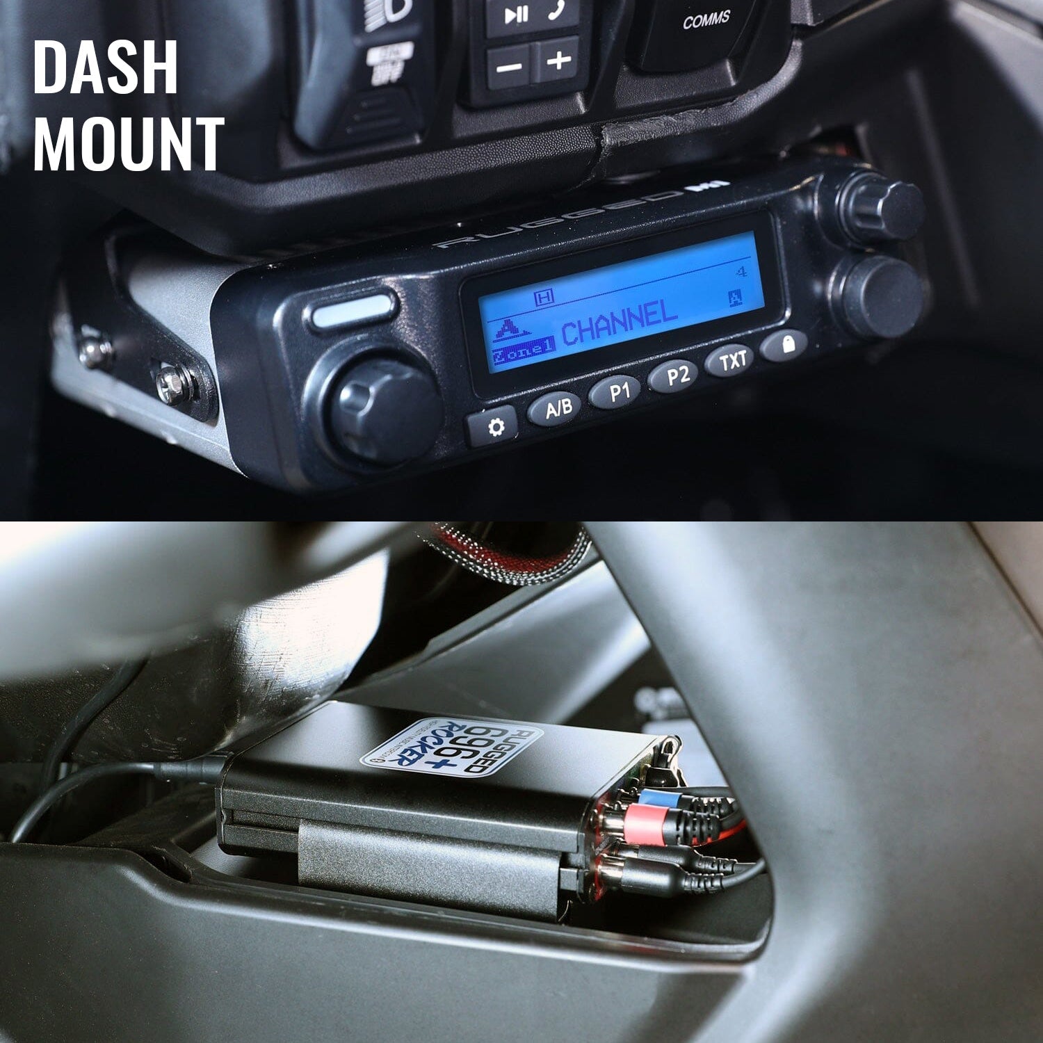 Can-Am Maverick R Complete Communication Kit with Rocker Switch Bluetooth Intercom and 2-Way Radio - 696 PLUS Remote Head / M1 VHF Business Band / Top Mount