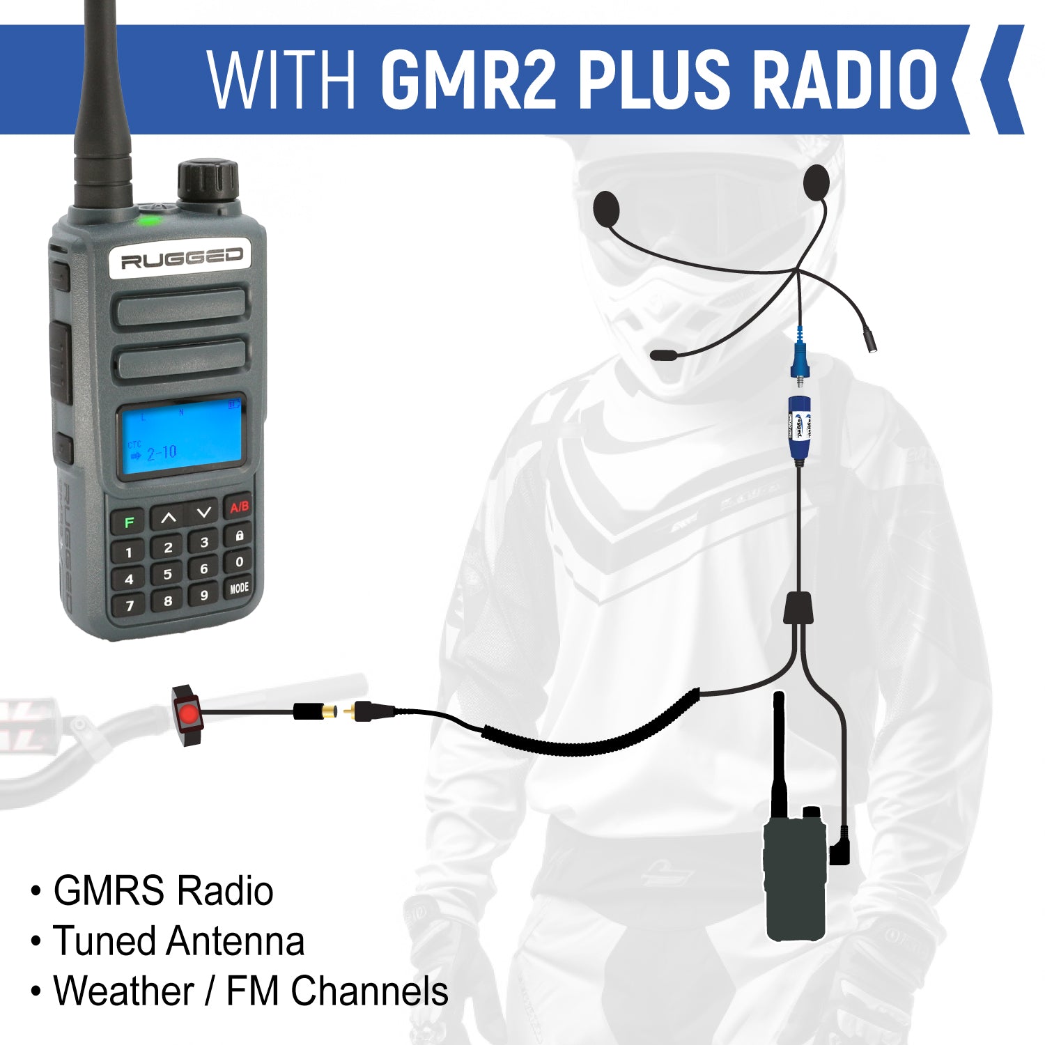 MOTO MAX Complete Motorcycle Communication Kit with Heavy-Duty OFFROAD Cables - GMR2 PLUS
