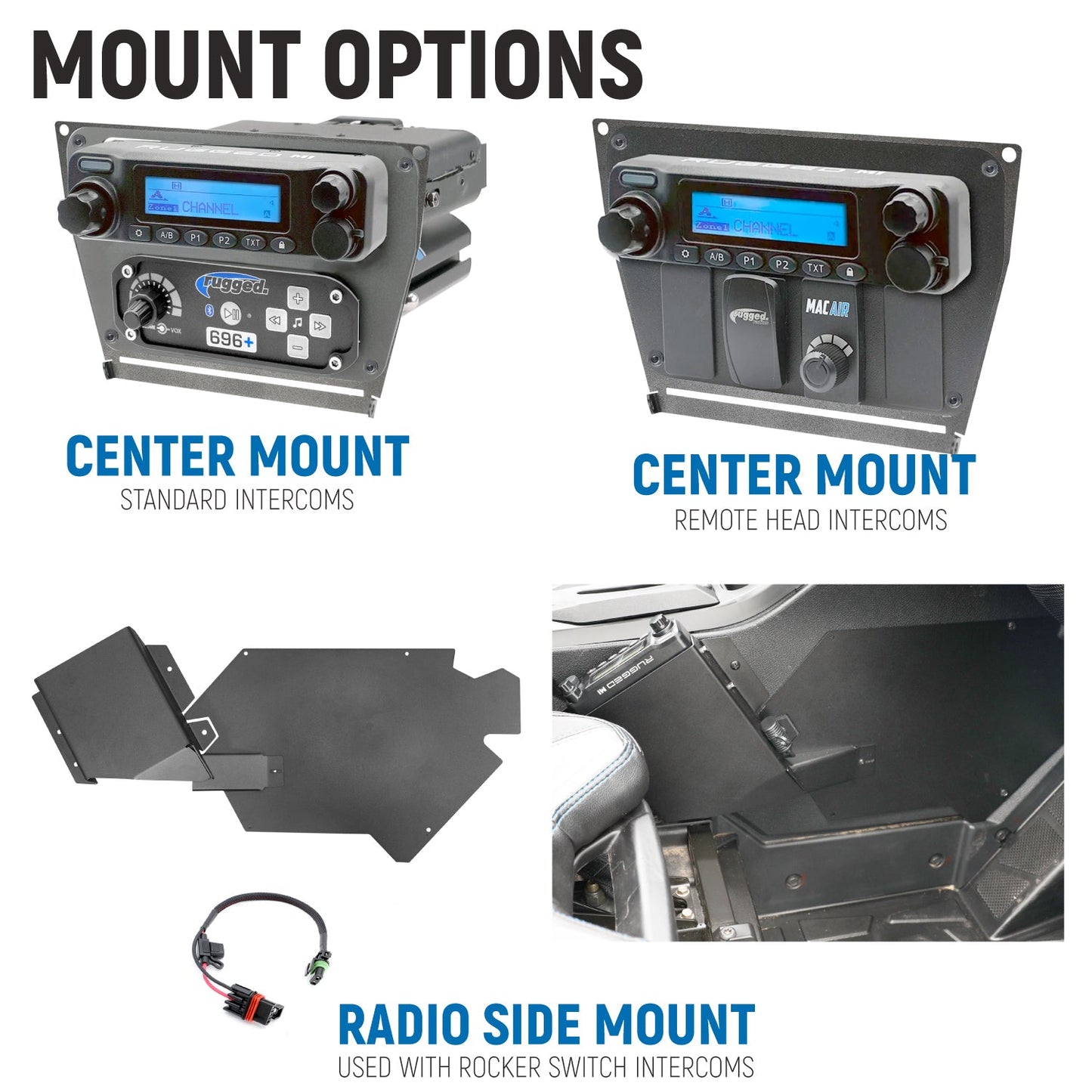 Polaris RZR PRO XP - Turbo R - Pro R - Complete Communication Kit with Bluetooth Intercom and 2-Way Radio - STX Stereo / G1 GMRS / Center Mount