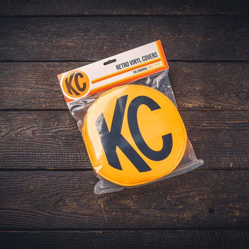 KC HiLiTES Retro 8in Round Yellow Vinyl Light Cover w/ Black KC Logo (Pair)