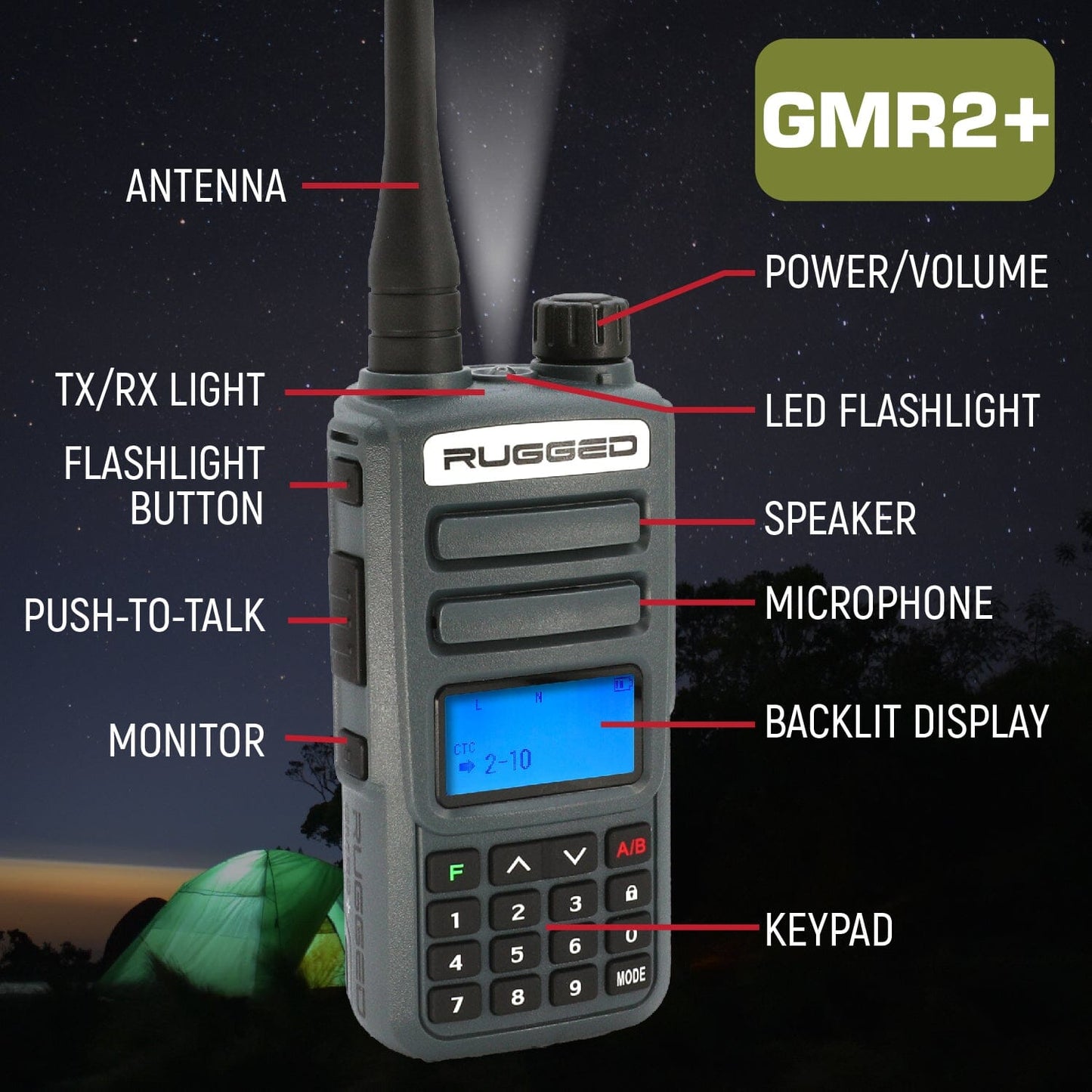 2 Pack - Rugged GMR2 PLUS - GMRS and FRS Two Way Handheld Radios - Grey