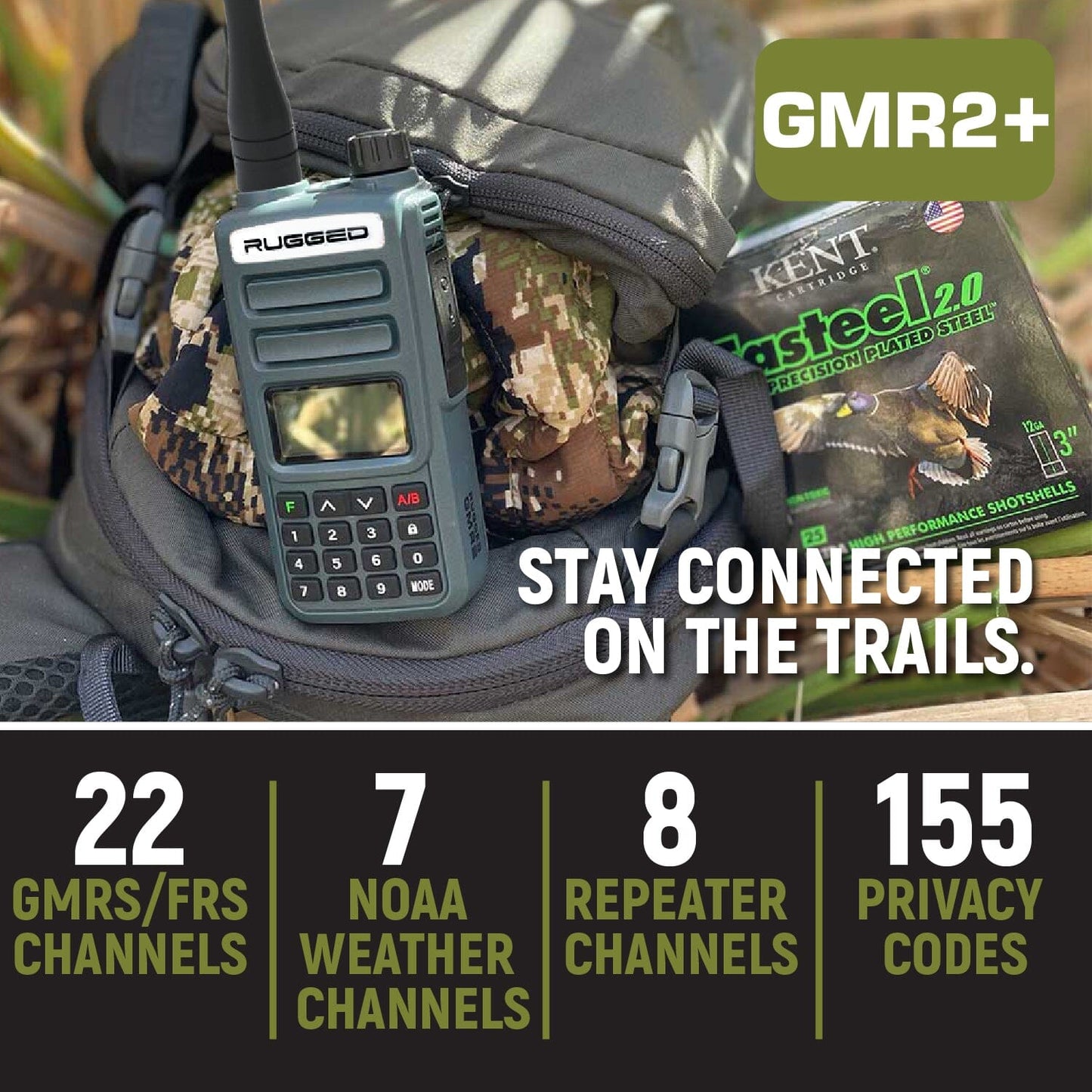 Adventure Pack - Rugged GMR2 PLUS - GMRS and FRS Two Way Handheld Radios with Accessories - Grey