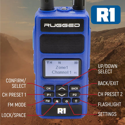 BUNDLE - Rugged R1 - Handheld Radio with Long Range Antenna and High Capacity Battery