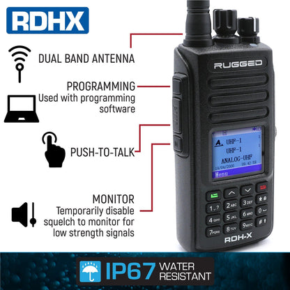 WATERPROOF - Rugged RDH-X - Business Band Two Way Handheld Radio - Digital and Analog - Safety Yellow